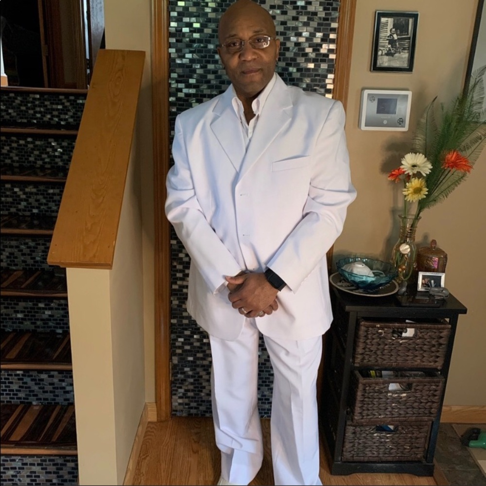 Men’s white three-piece suit